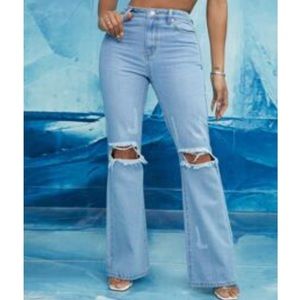 SHEIN High Waist Ripped Flare Jeans